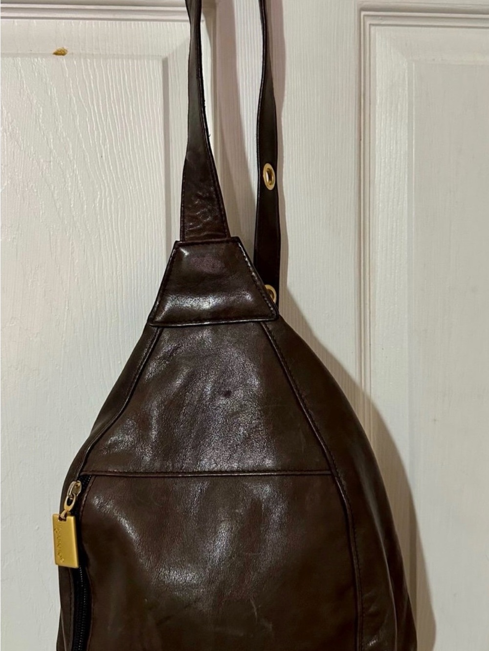 Tignanello Dark Brown Leather Sling Bag with Gold Accent